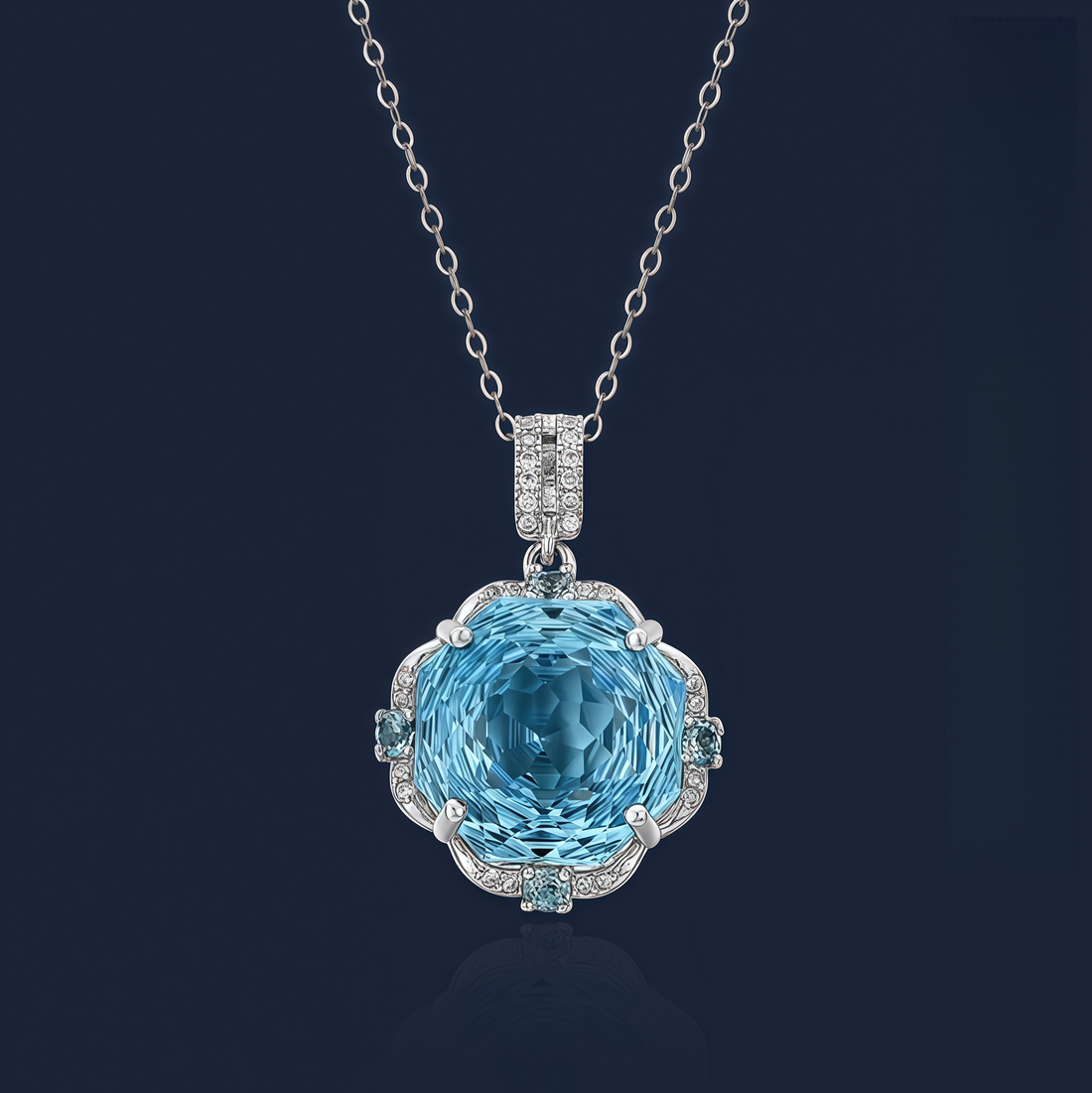 Blue Ocean Blossom – Natural Topaz Rose Necklace