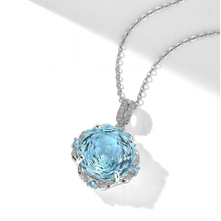Blue Ocean Blossom – Natural Topaz Rose Necklace