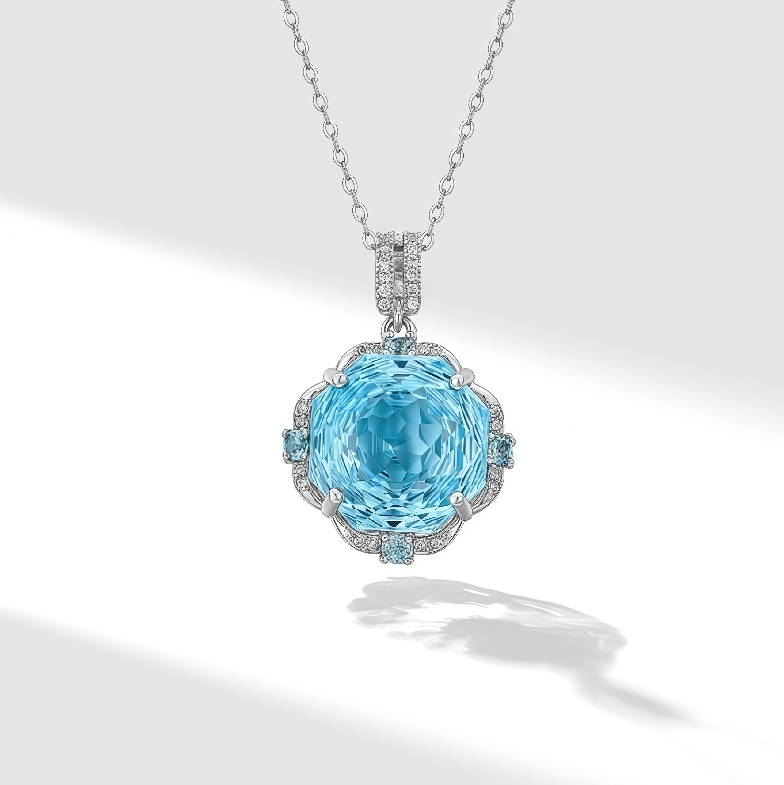 Blue Ocean Blossom – Natural Topaz Rose Necklace