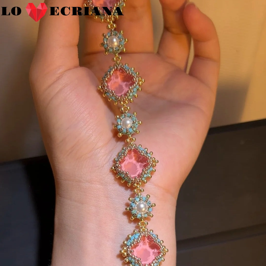 Handcrafted Beaded Bracelet - Pink Romance & Antique Elegance