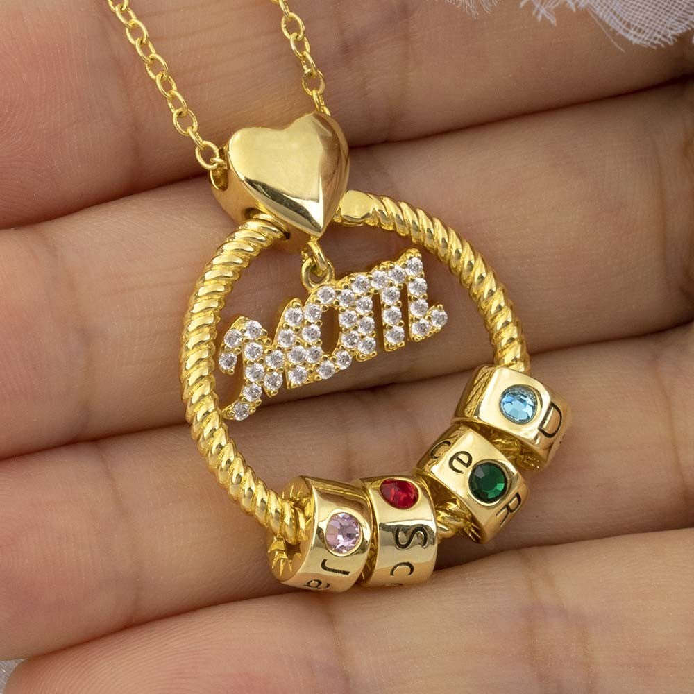 Lovecriana Personalized Circle Pendant Necklace With Engraved Name Beads