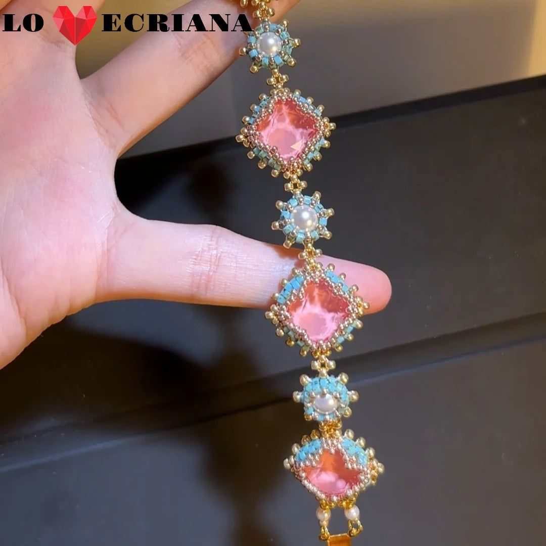 Handcrafted Beaded Bracelet - Pink Romance & Antique Elegance