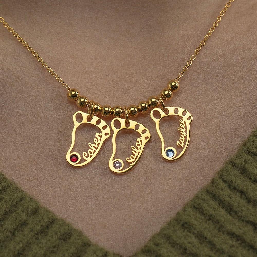 Lovecriana Personalized BabyFeet Charms Name Necklace With Birthstone