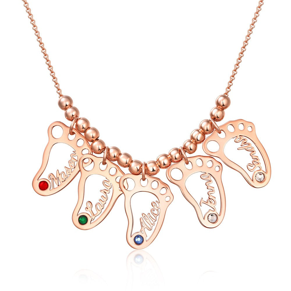 Lovecriana Personalized BabyFeet Charms Name Necklace With Birthstone