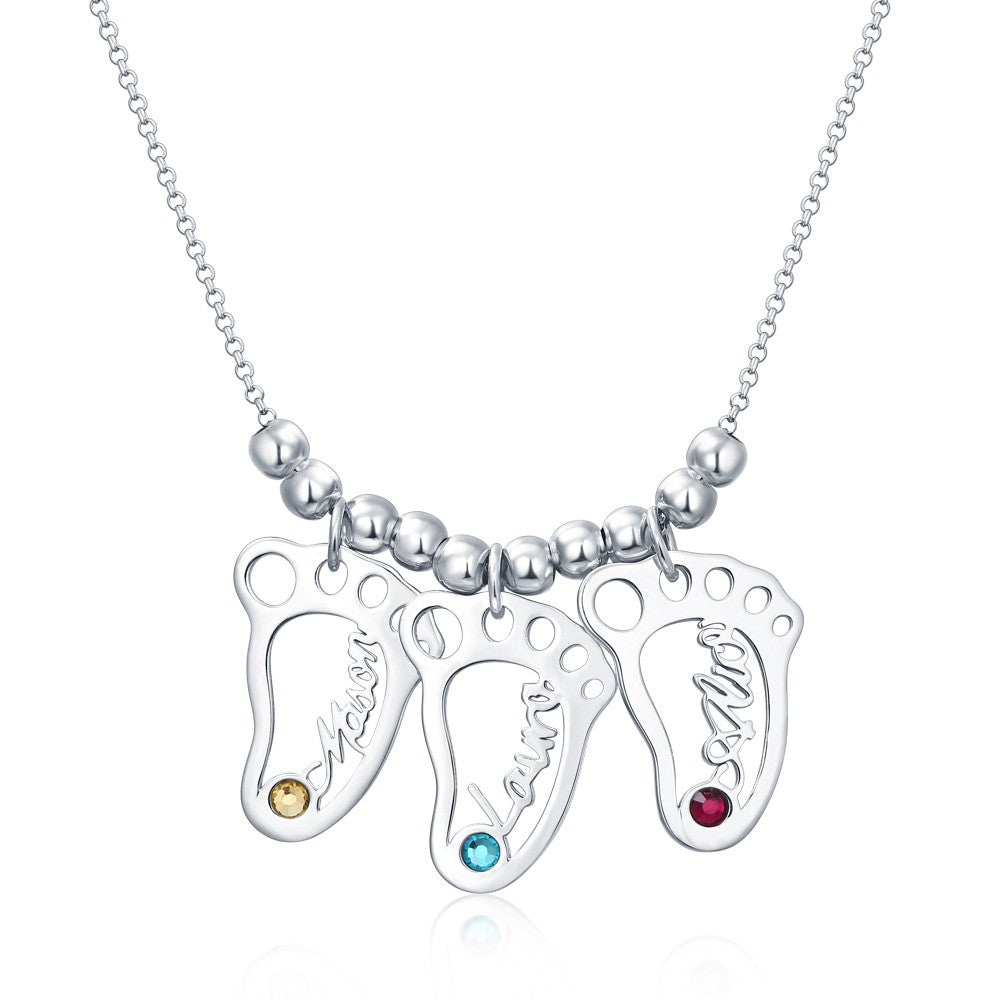 Lovecriana Personalized BabyFeet Charms Name Necklace With Birthstone