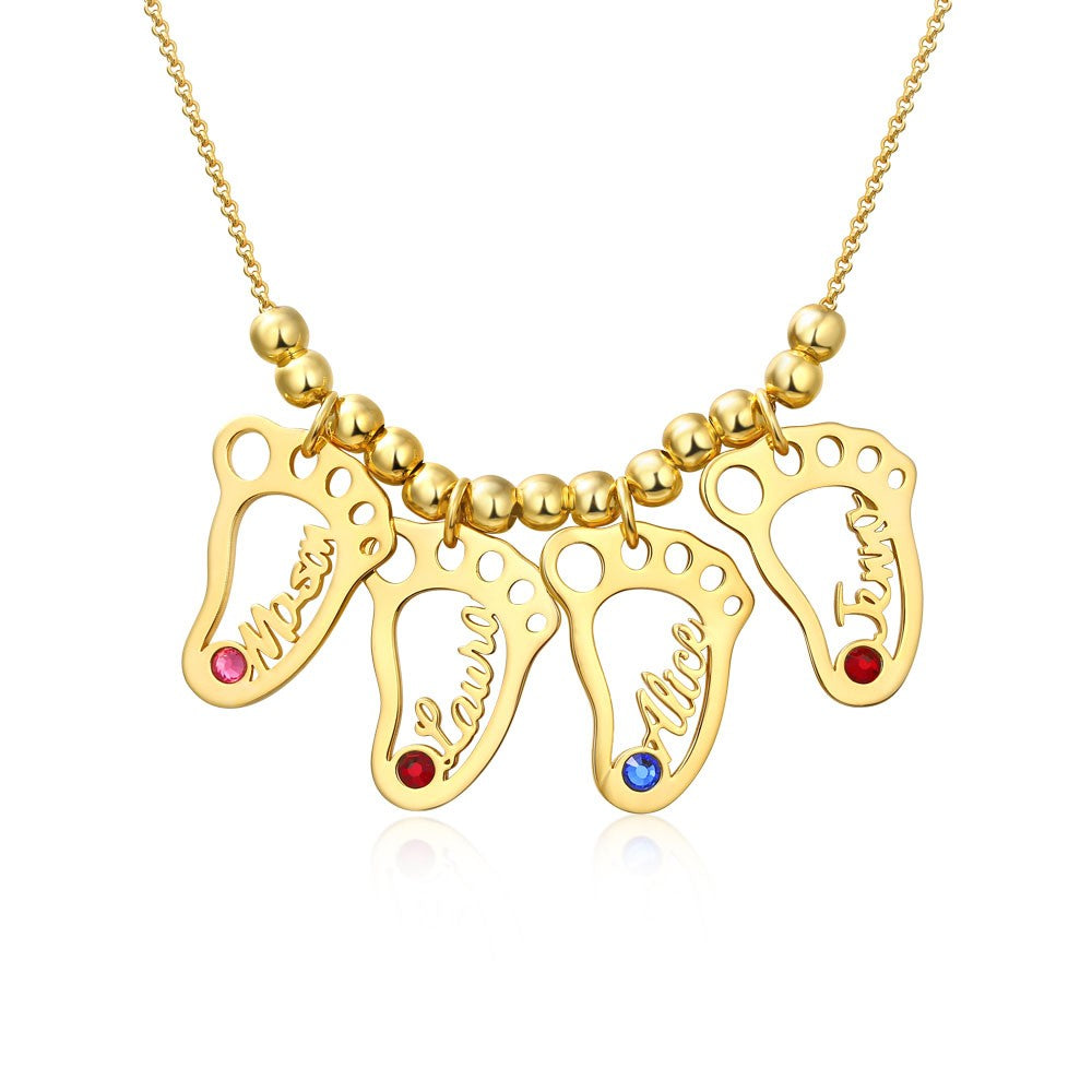 Lovecriana Personalized BabyFeet Charms Name Necklace With Birthstone