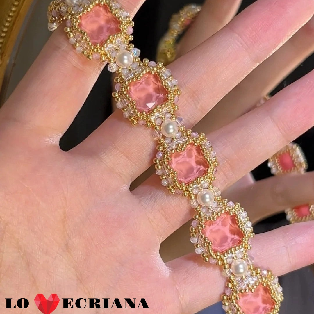 Handcrafted Beaded Bracelet - Pink & White Elegance