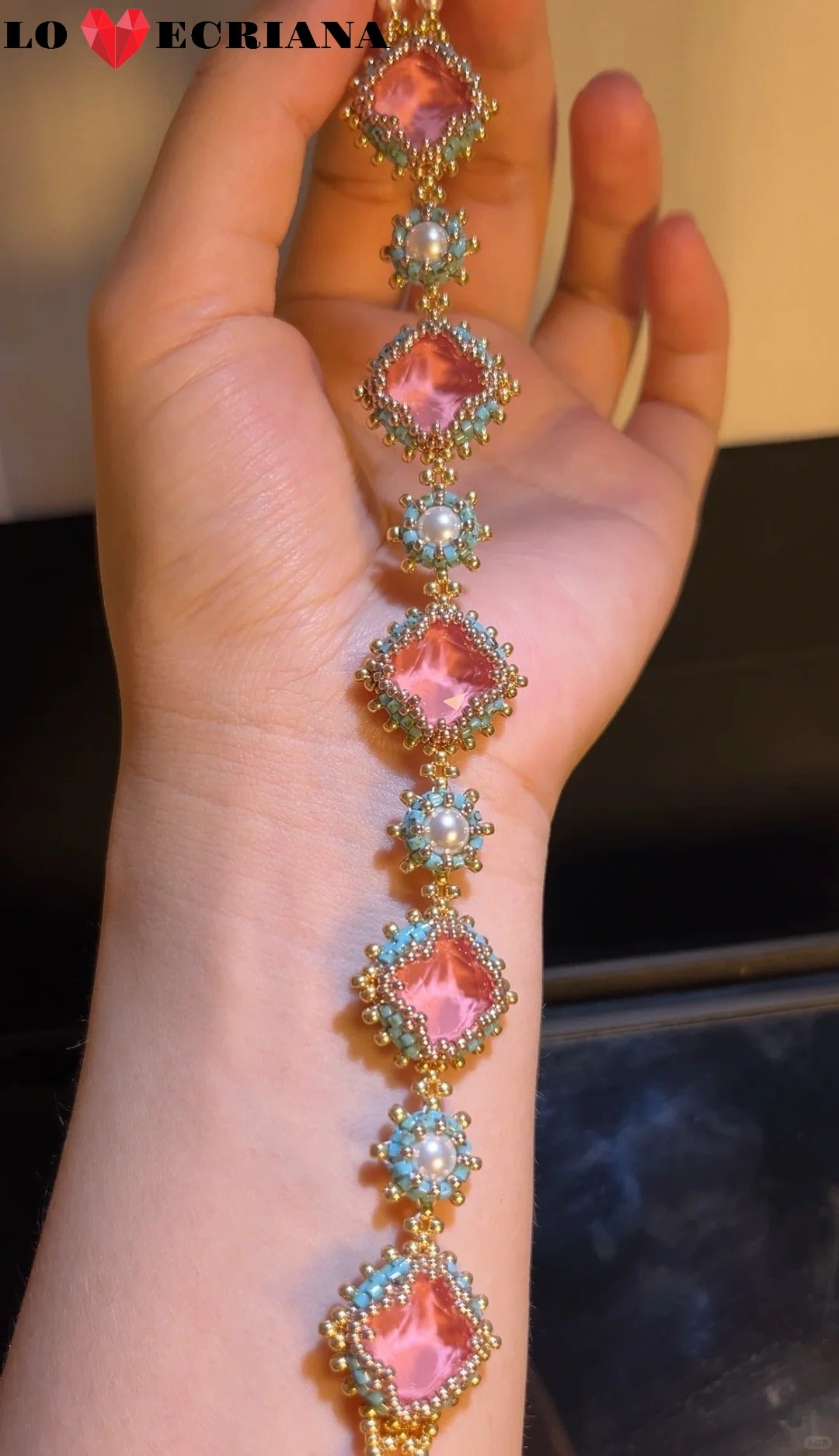 Handcrafted Beaded Bracelet - Pink Romance & Antique Elegance