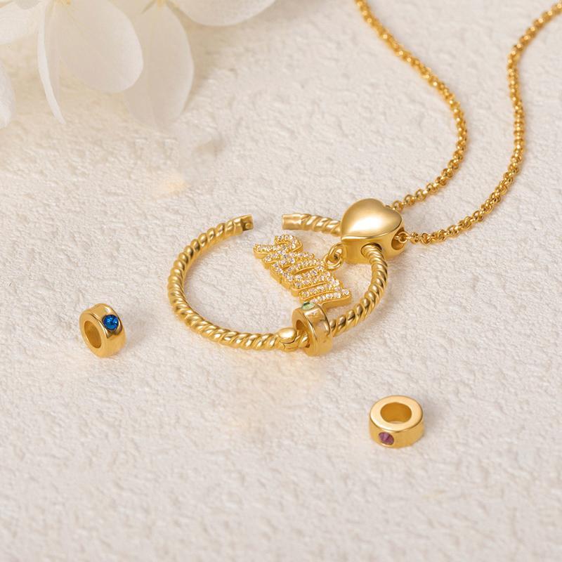 Lovecriana Personalized Circle Pendant Necklace With Engraved Name Beads