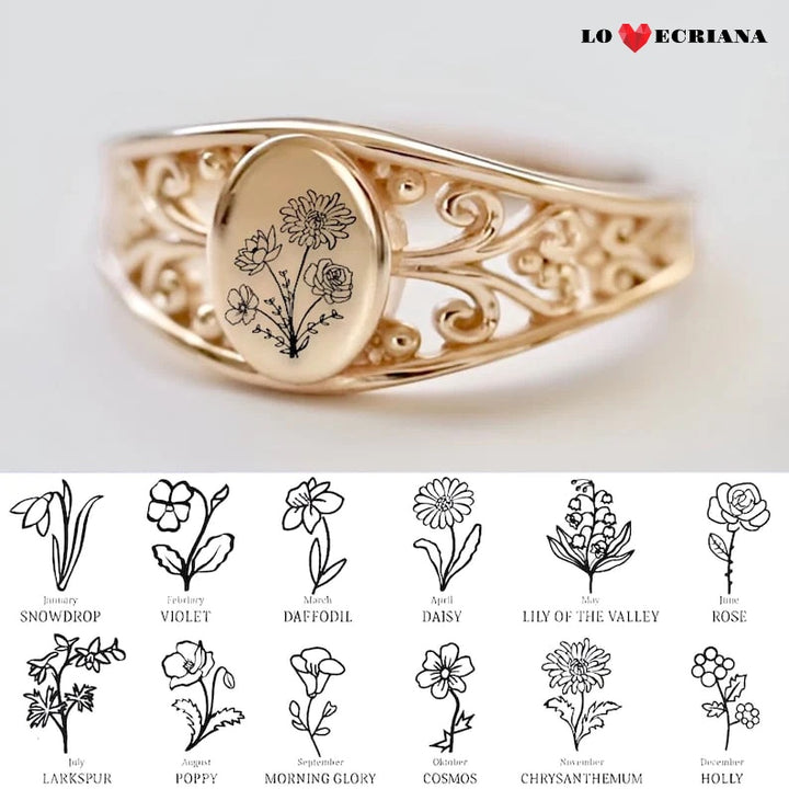 Lovecriana Custom Birthflowers Family Ring