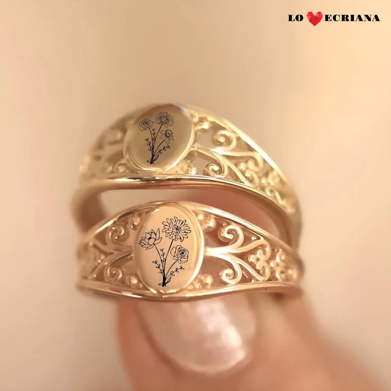 Lovecriana Custom Birthflowers Family Ring