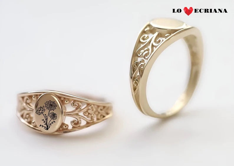 Lovecriana Custom Birthflowers Family Ring