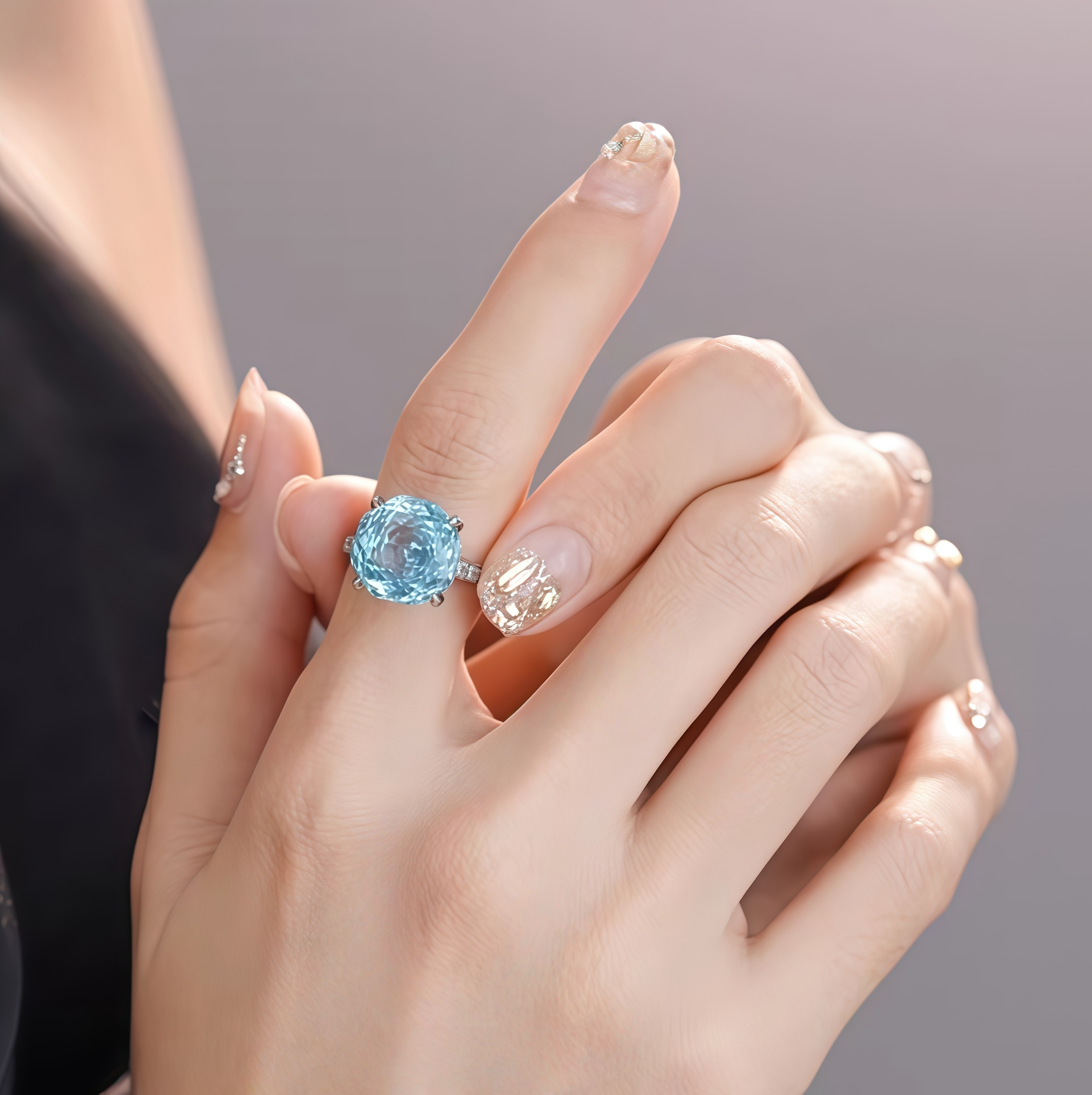 Sky blue topaz frozen rose ring