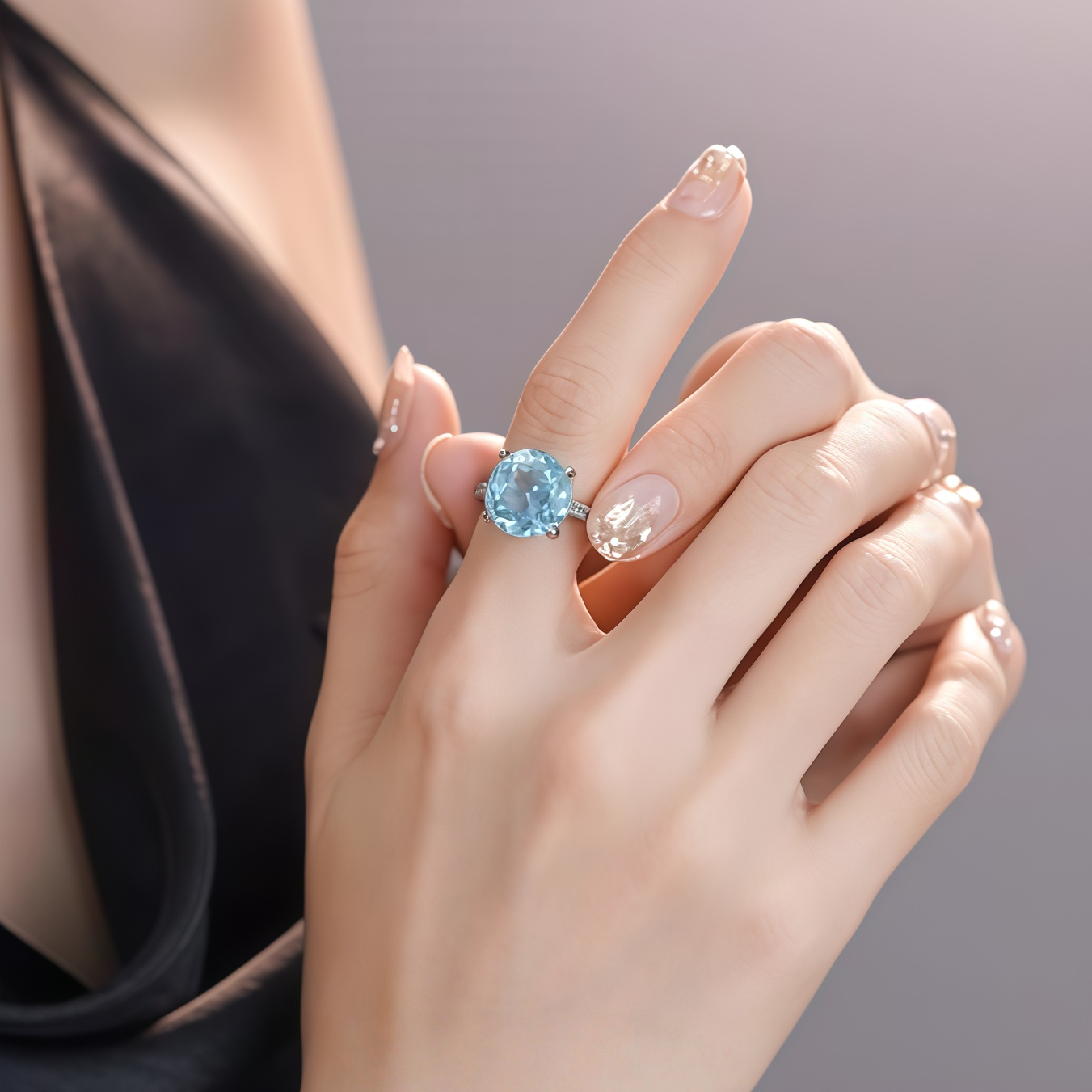 Sky blue topaz frozen rose ring