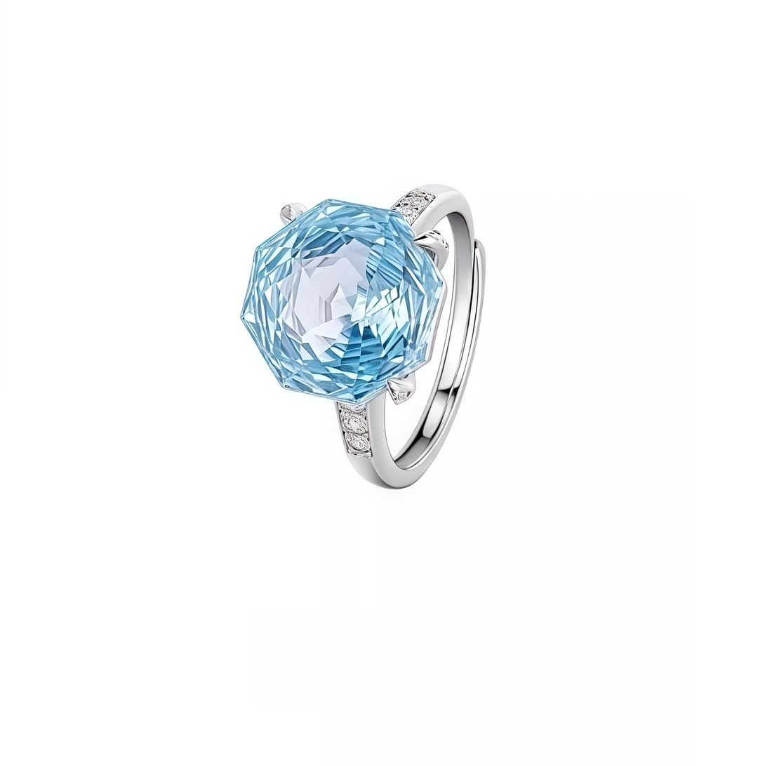 Sky blue topaz frozen rose ring