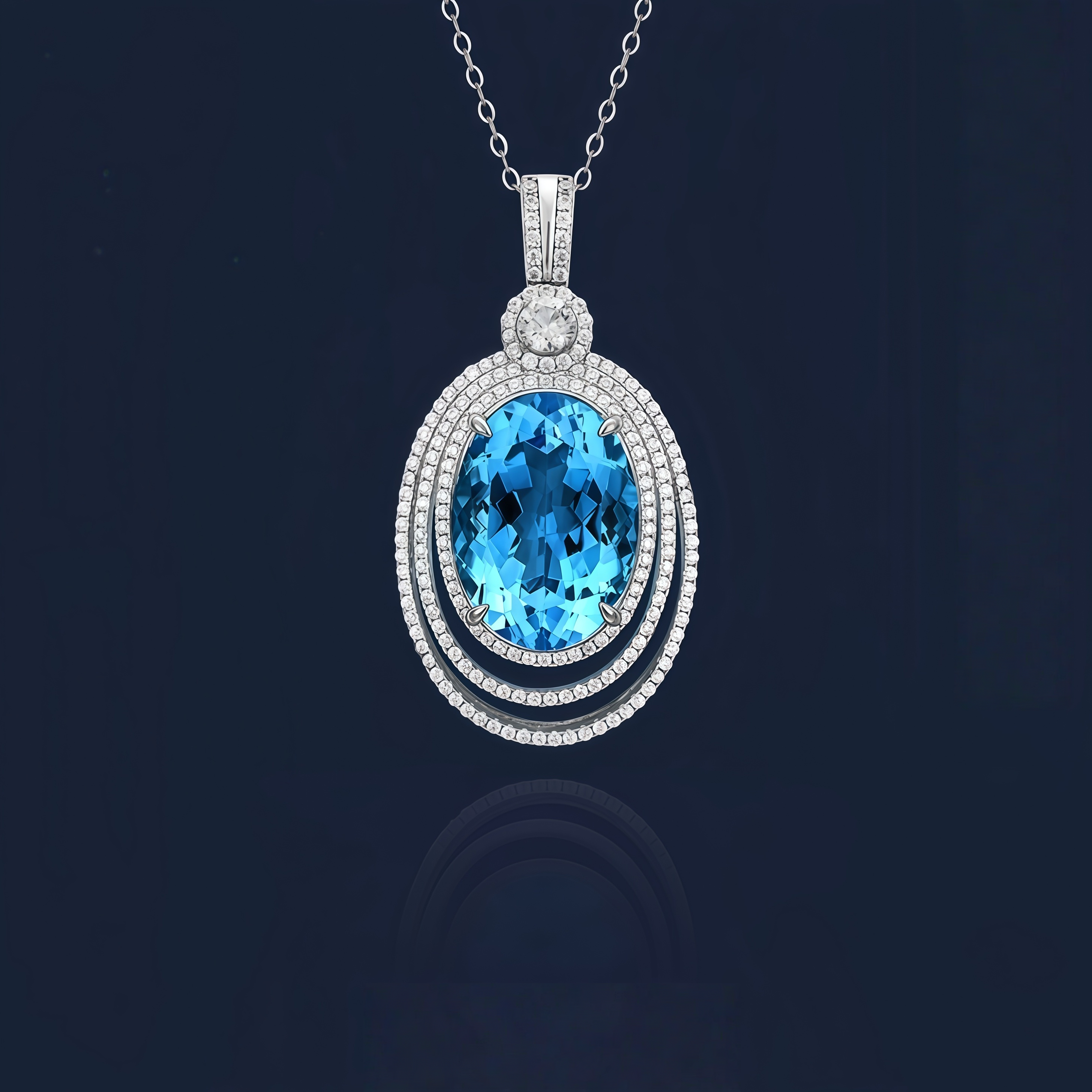 Deep Sea Star Halo – Oval Blue Topaz Necklace