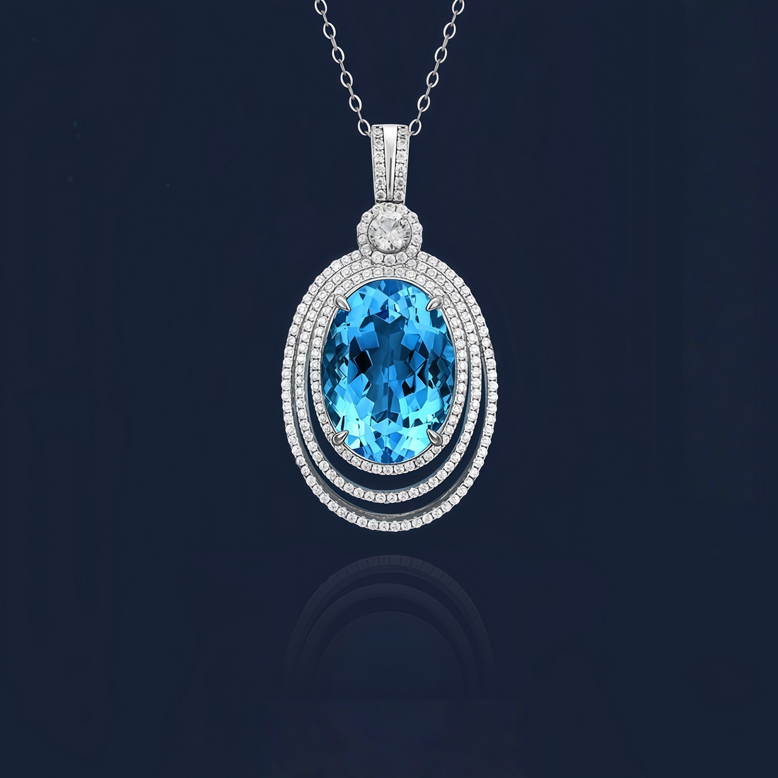Deep Sea Star Halo – Oval Blue Topaz Necklace