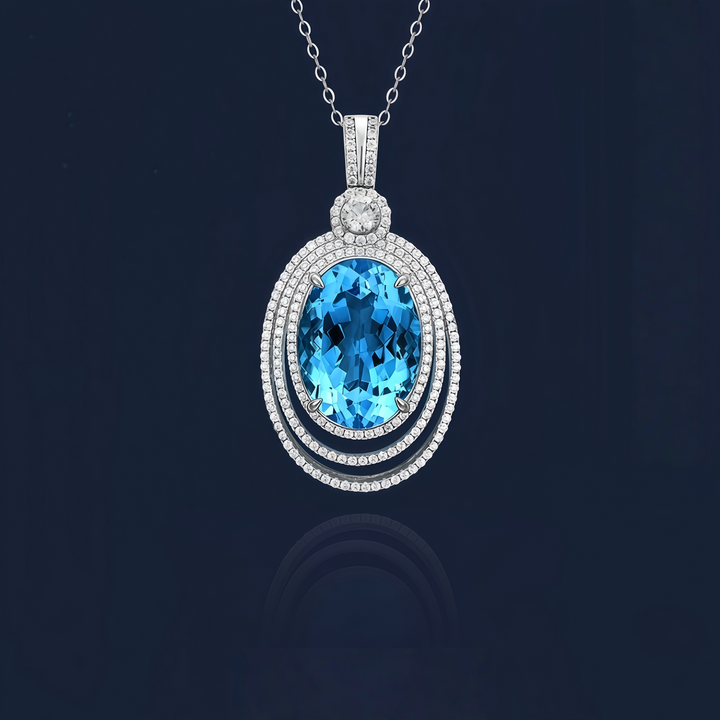 Deep Sea Star Halo – Oval Blue Topaz Necklace
