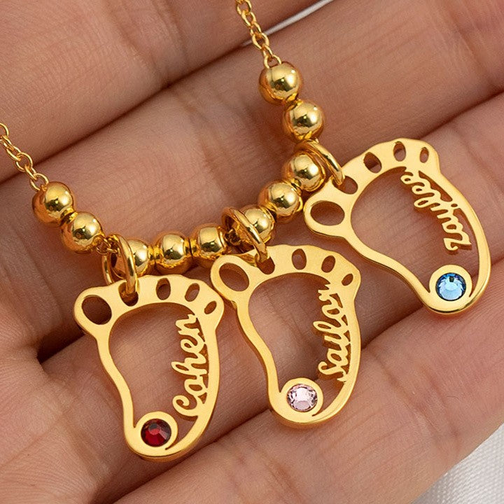 Lovecriana Personalized BabyFeet Charms Name Necklace With Birthstone