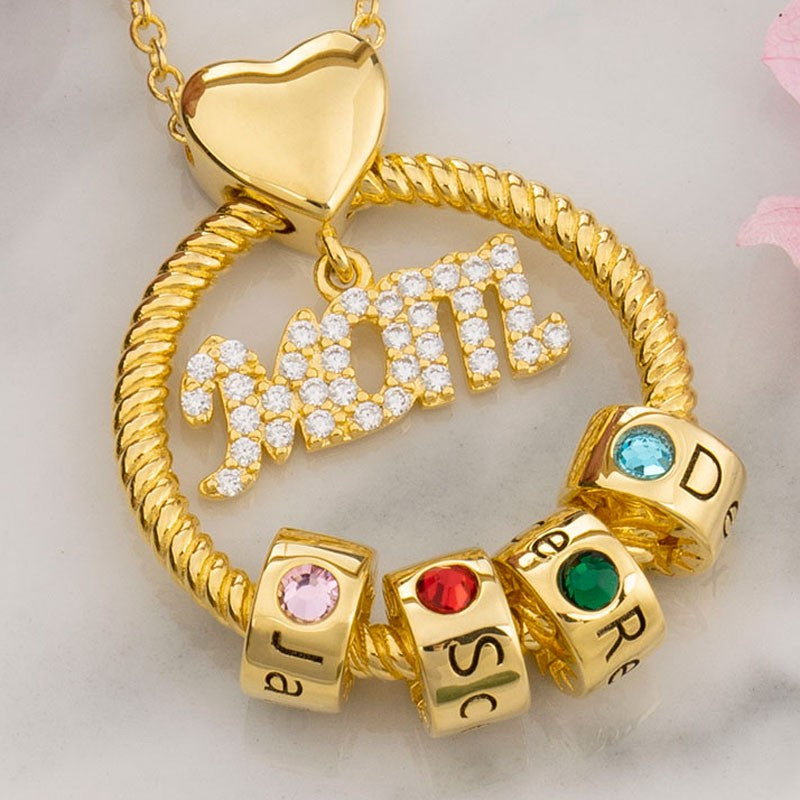 Lovecriana Personalized Circle Pendant Necklace With Engraved Name Beads