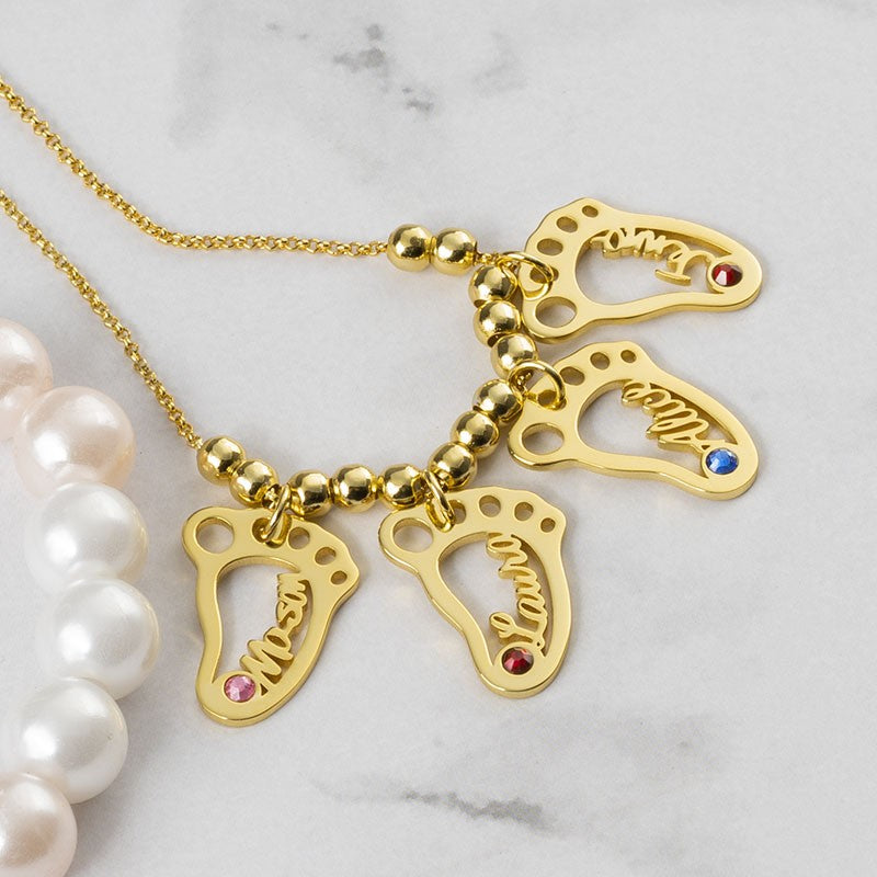 Lovecriana Personalized BabyFeet Charms Name Necklace With Birthstone