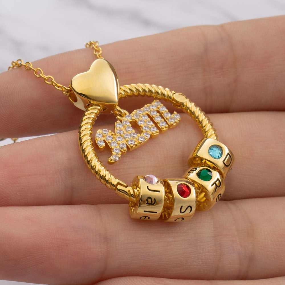 Lovecriana Personalized Circle Pendant Necklace With Engraved Name Beads