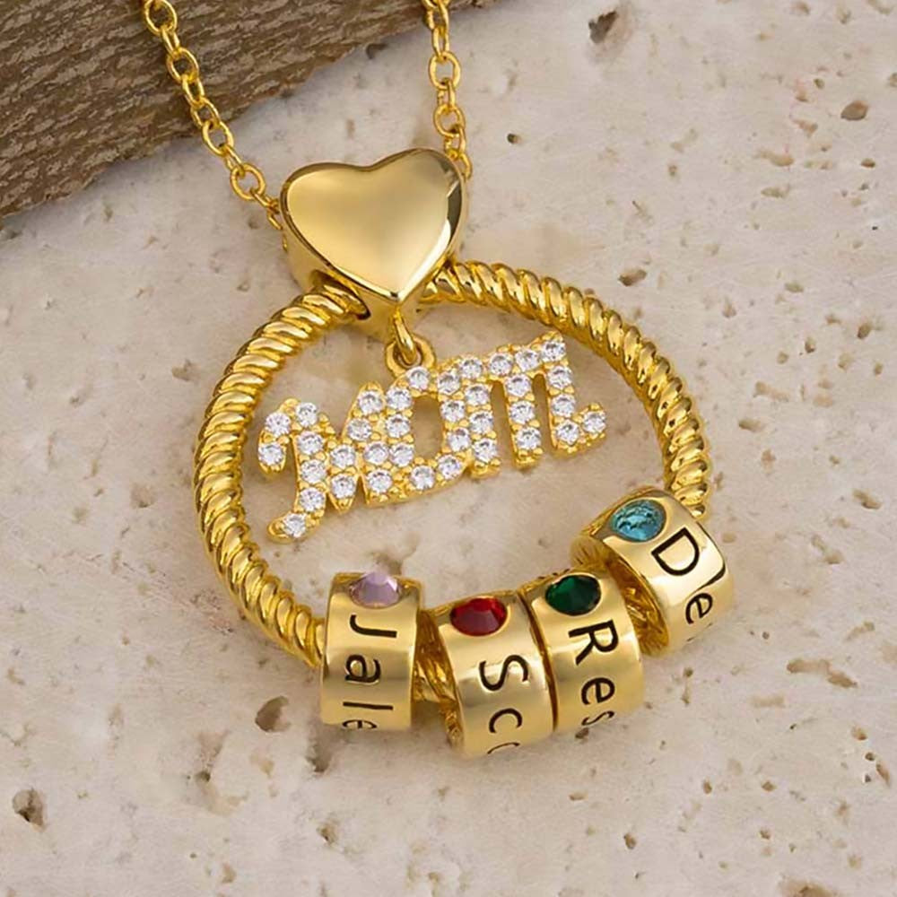 Lovecriana Personalized Circle Pendant Necklace With Engraved Name Beads