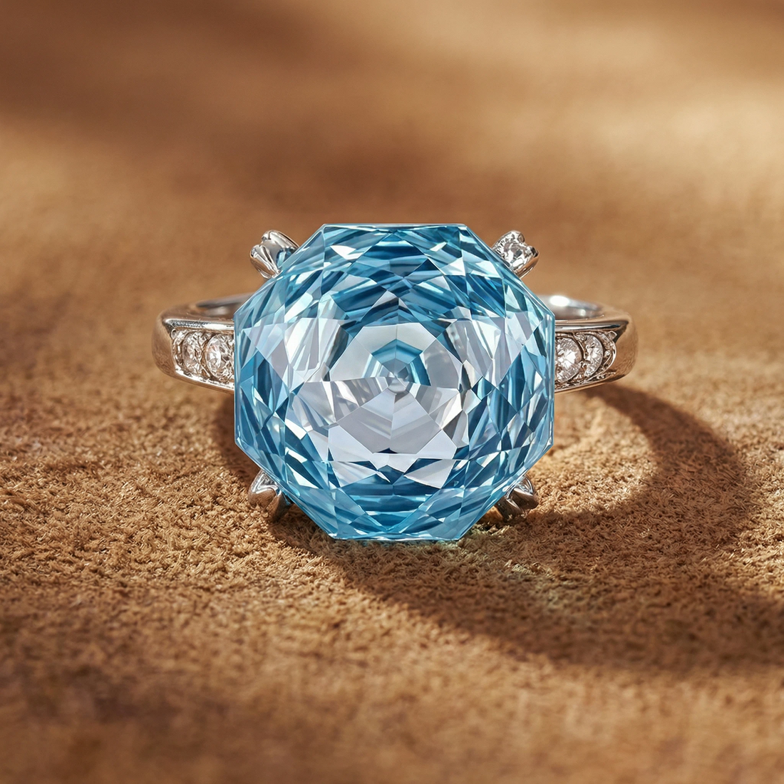 Sky blue topaz frozen rose ring