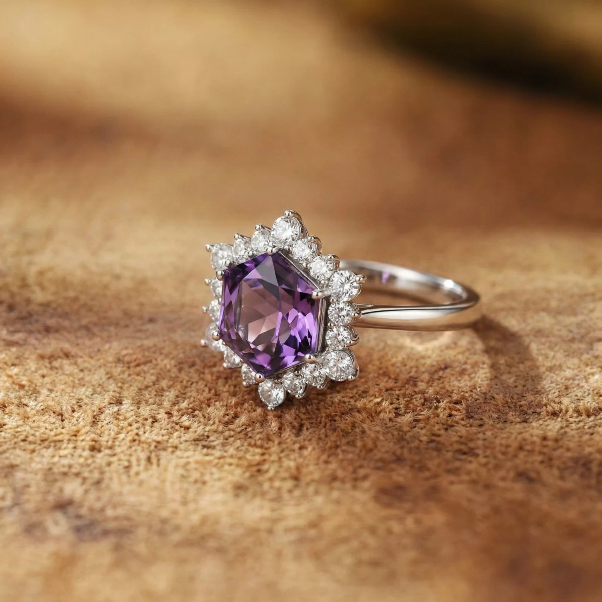 Natural amethyst ice flower ring