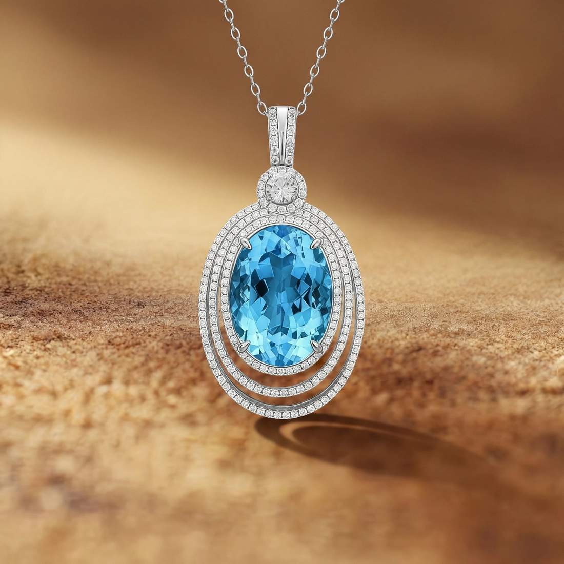 Deep Sea Star Halo – Oval Blue Topaz Necklace