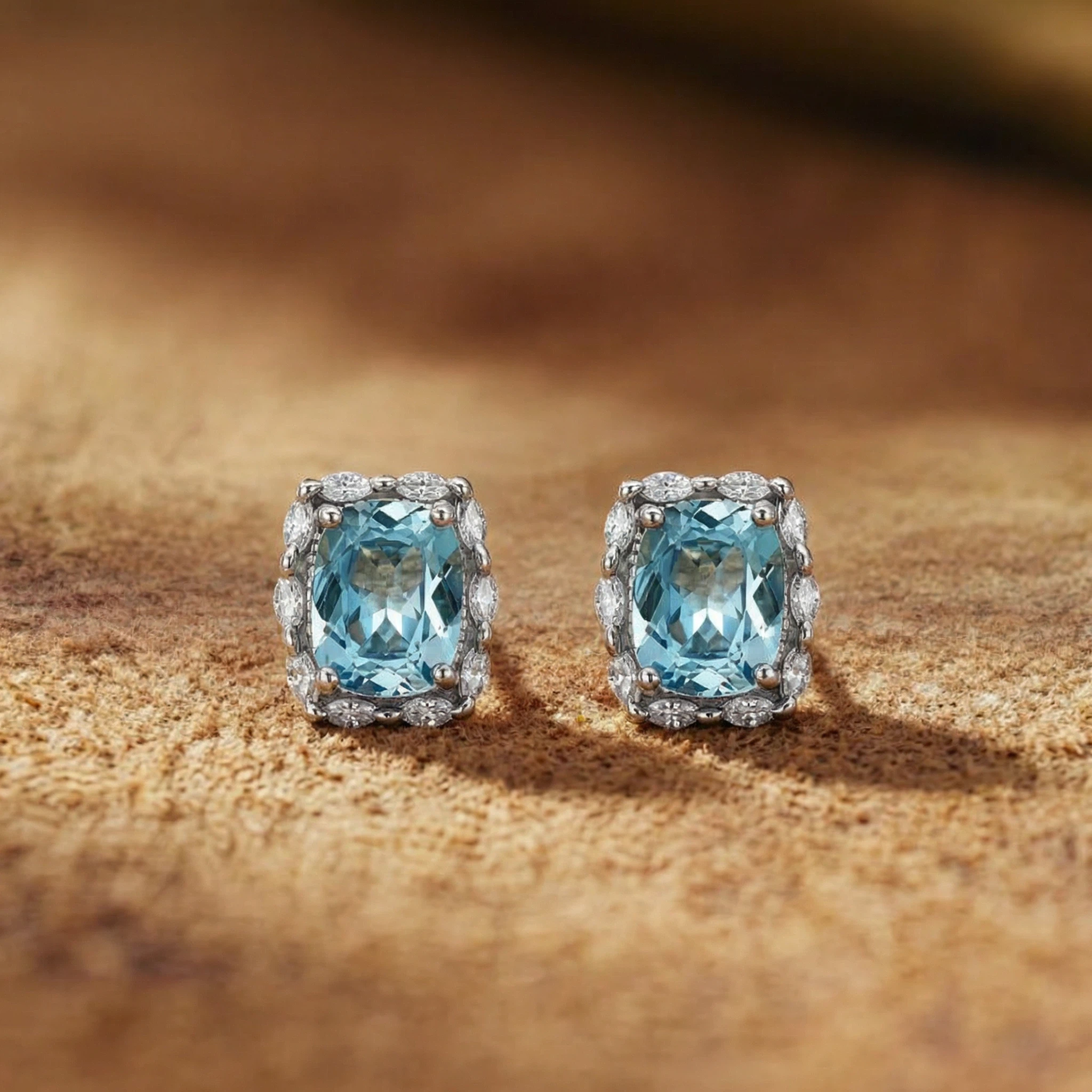 Light of the Icy Sea: Aquamarine Rectangular Stud Earrings