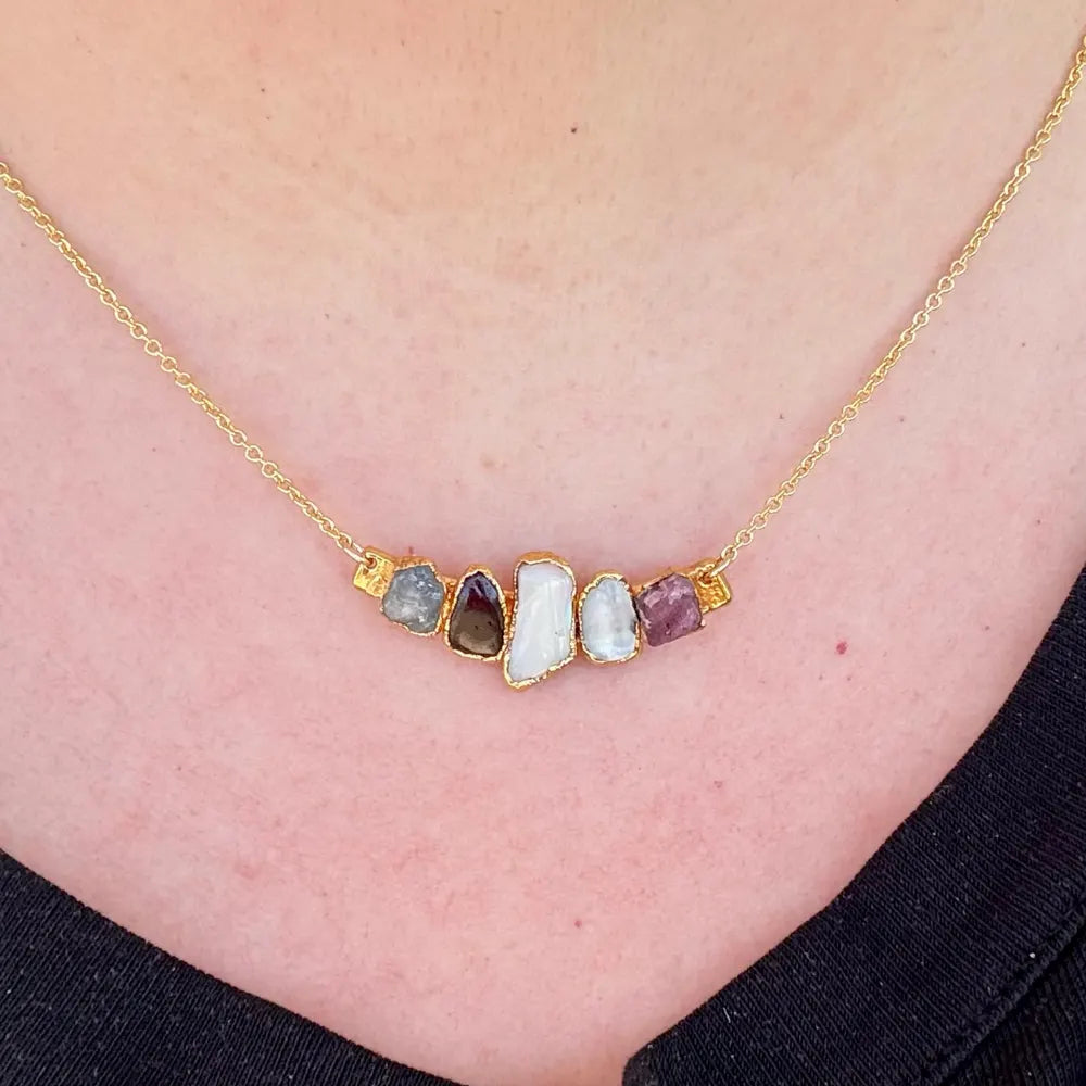 Lovecriana Personalized Birth Raw Stone Necklace-Aura