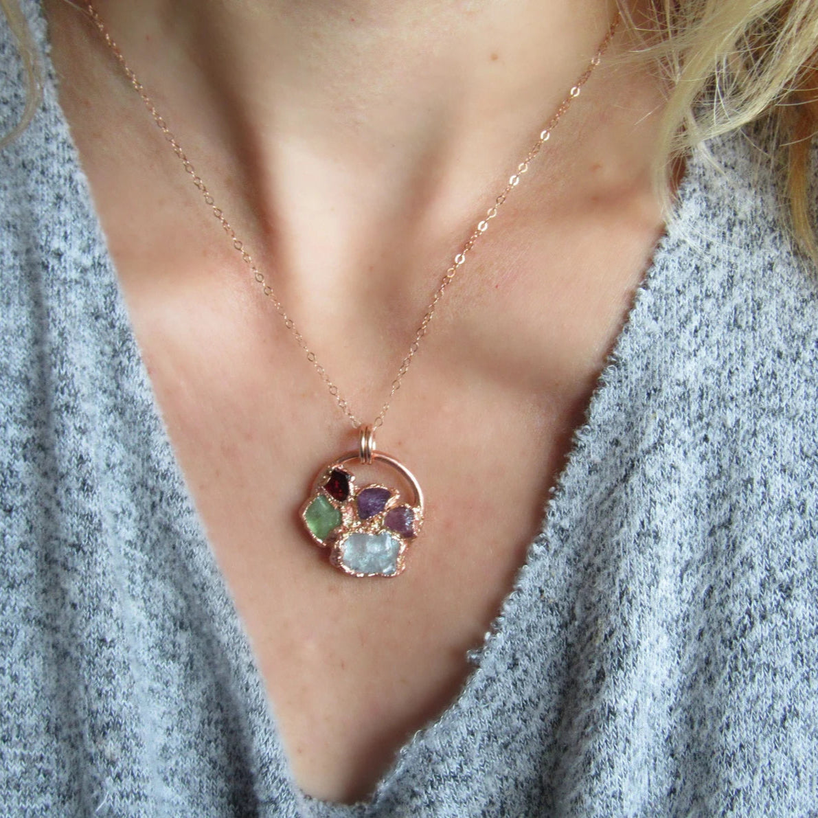 Lovecriana Custom Birth Raw Stone Necklace-Round