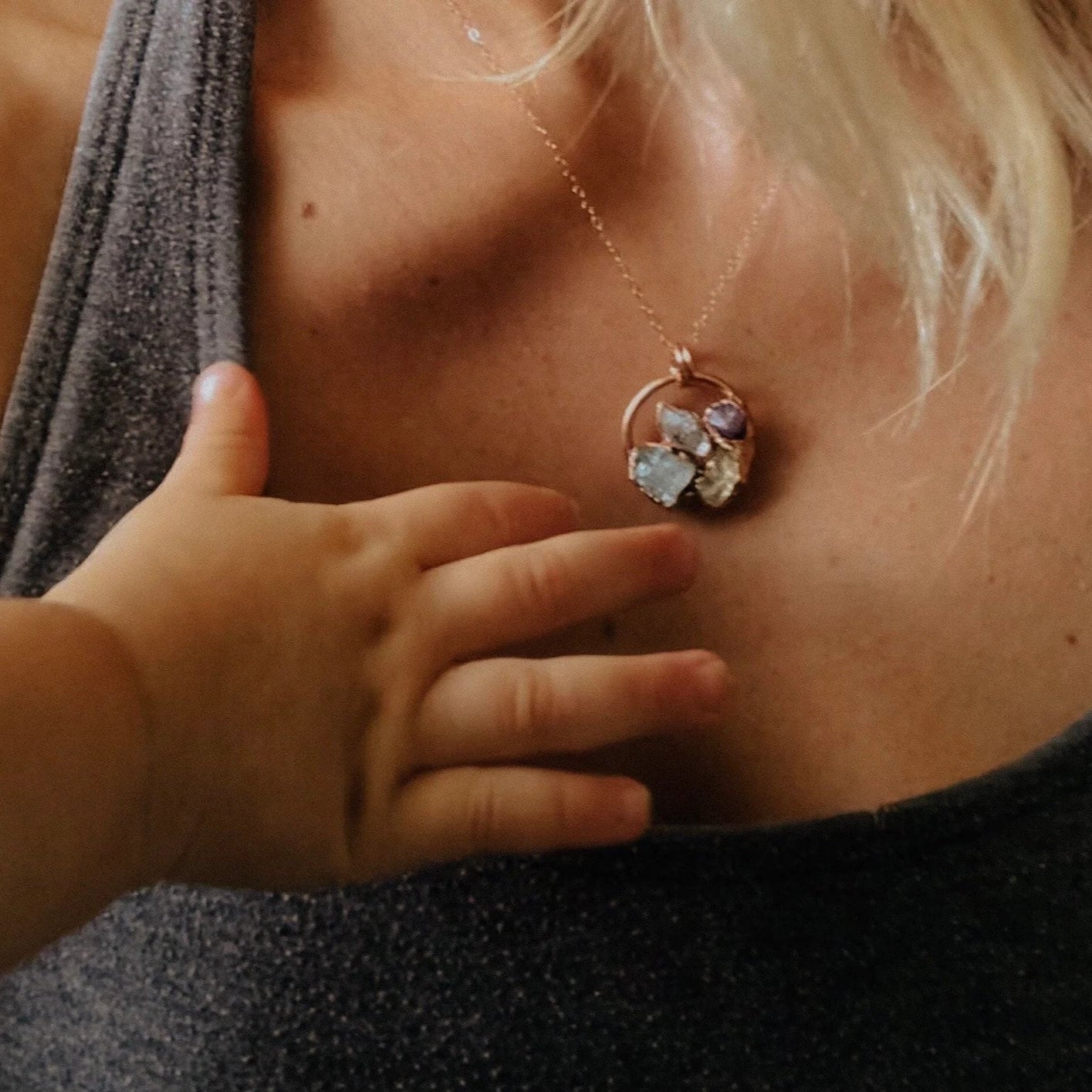 Lovecriana Custom Birth Raw Stone Necklace-Round