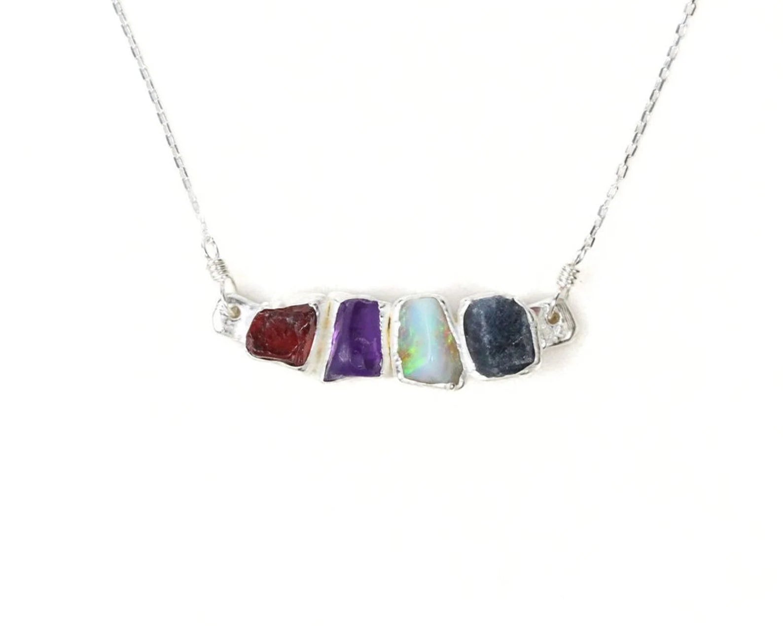 Lovecriana Personalized Birth Raw Stone Necklace-Aura