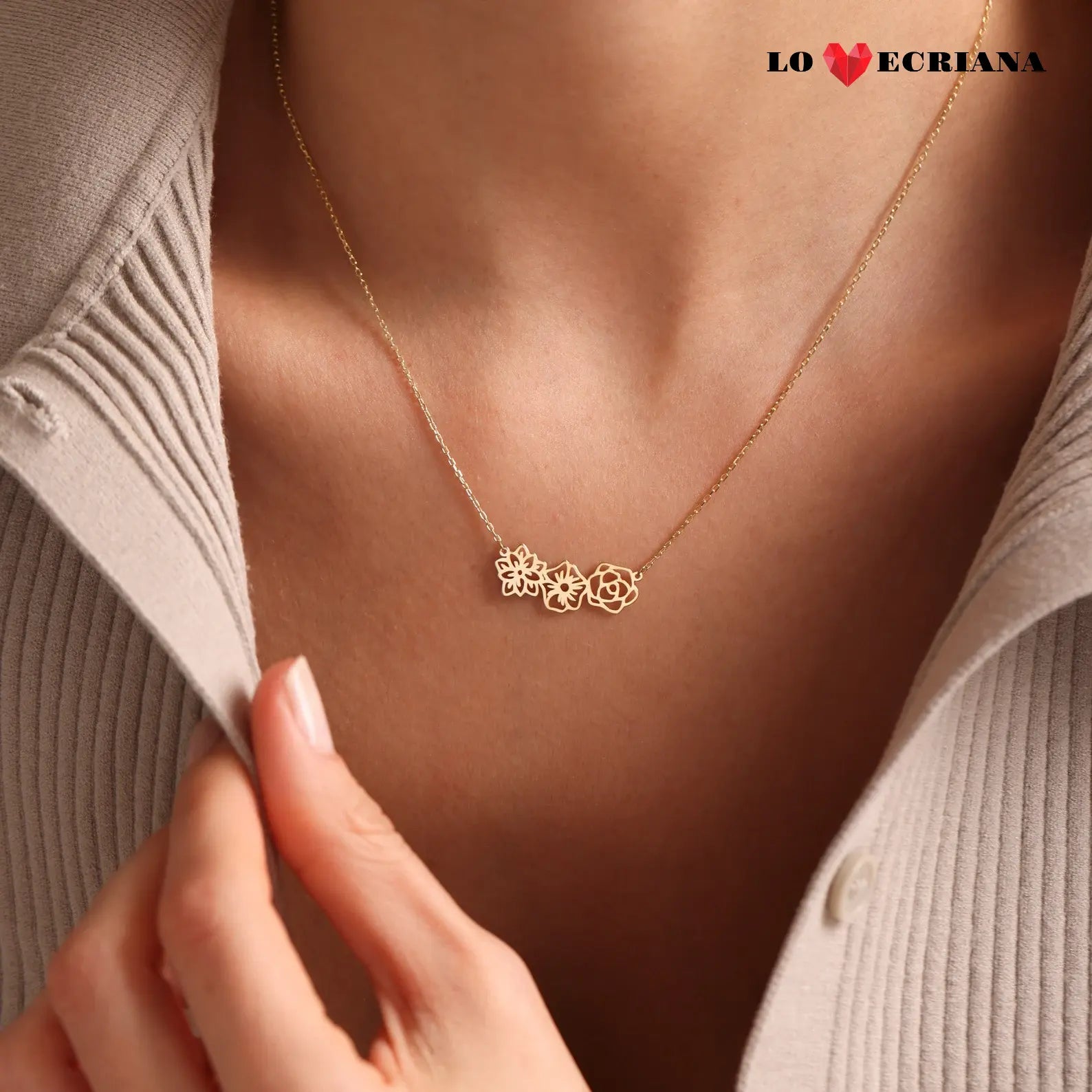 Lovecriana Combined Birth Flower Necklace • Birth Flower Jewelry