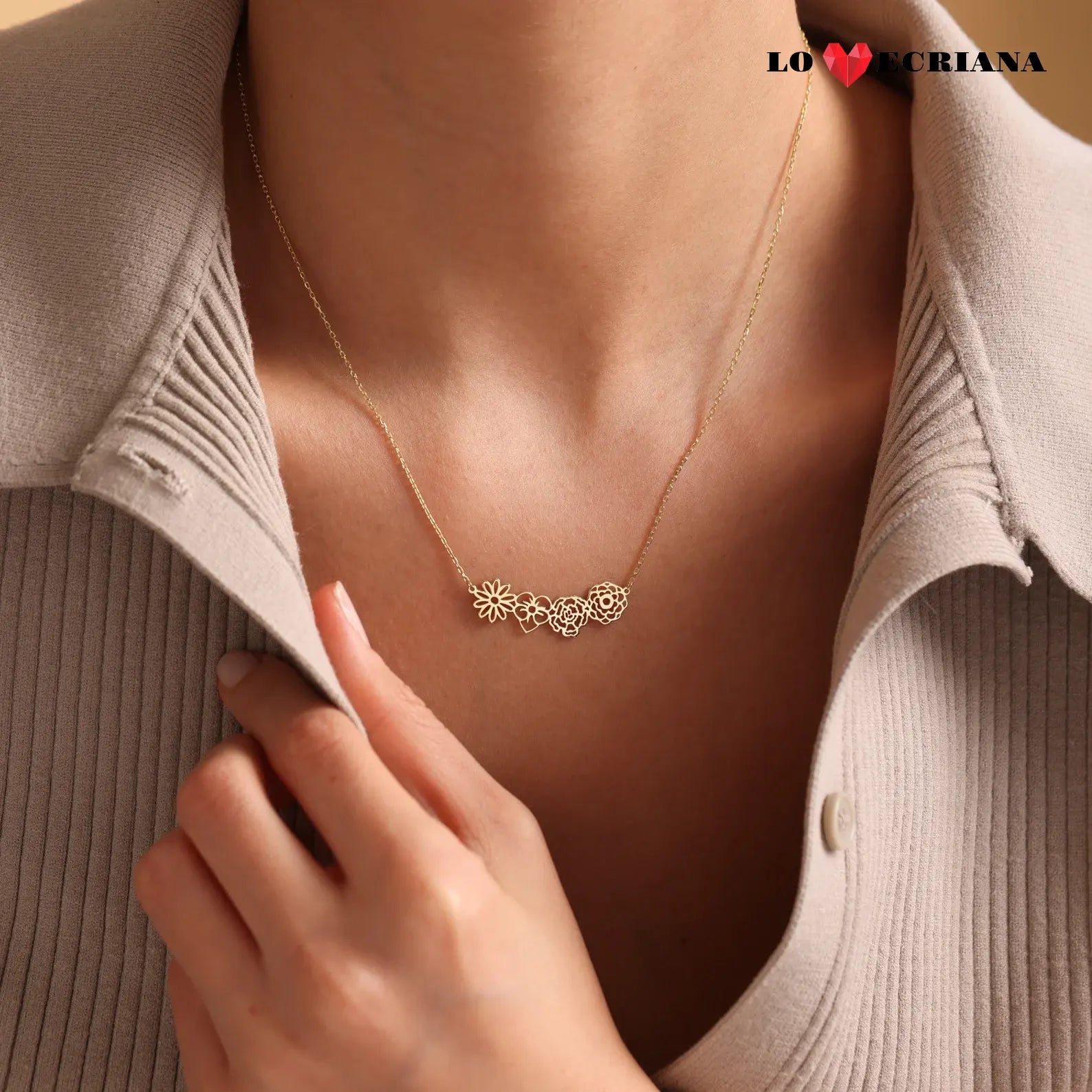 Lovecriana Combined Birth Flower Necklace • Birth Flower Jewelry