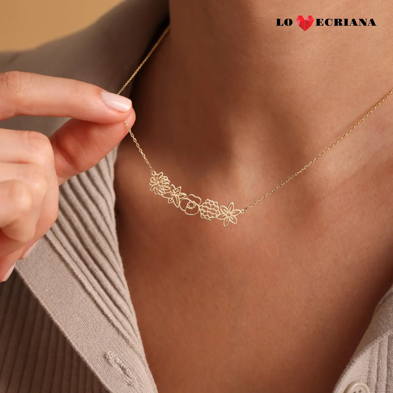 Lovecriana Combined Birth Flower Necklace • Birth Flower Jewelry