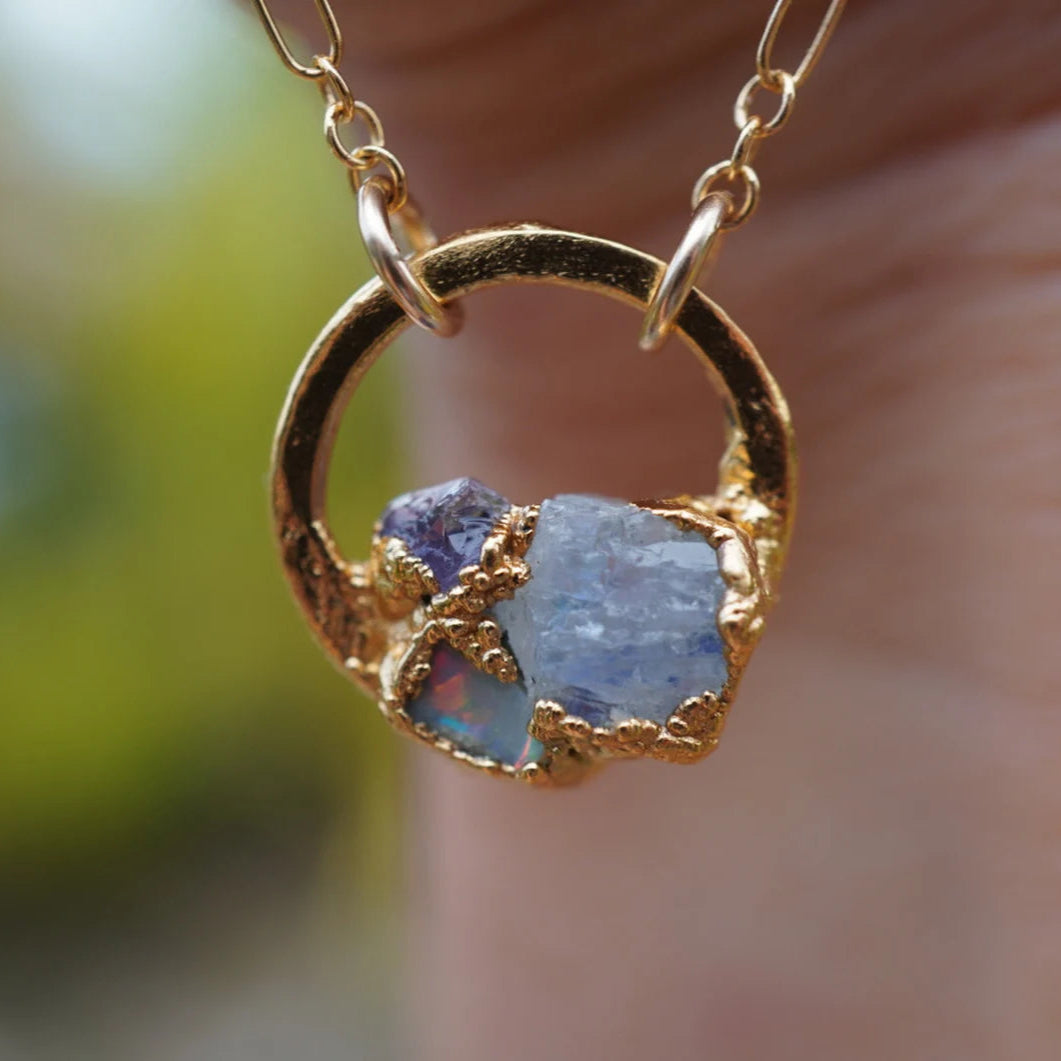 Lovecriana Custom Birth Raw Stone Necklace-Round