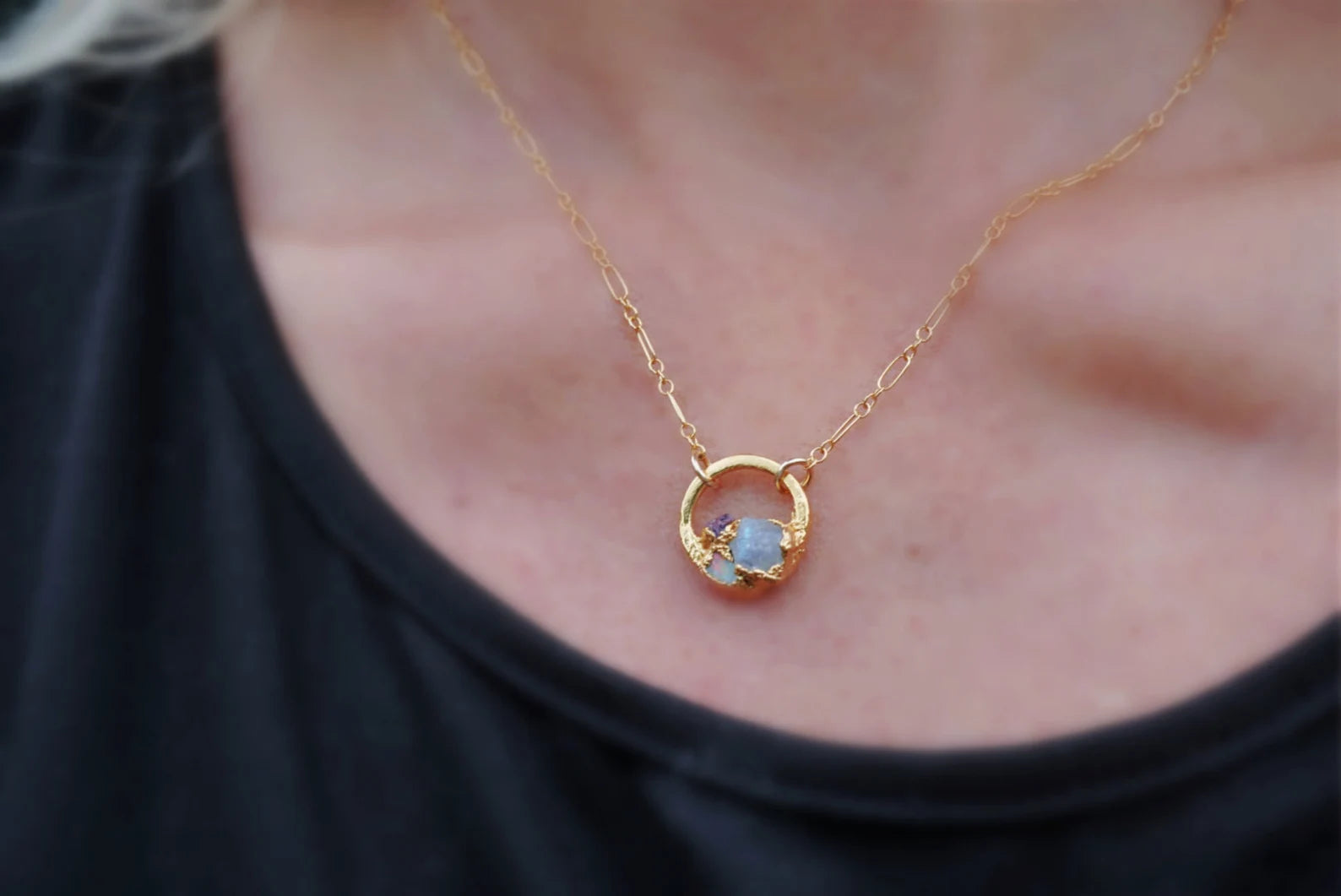 Lovecriana Custom Birth Raw Stone Necklace-Round