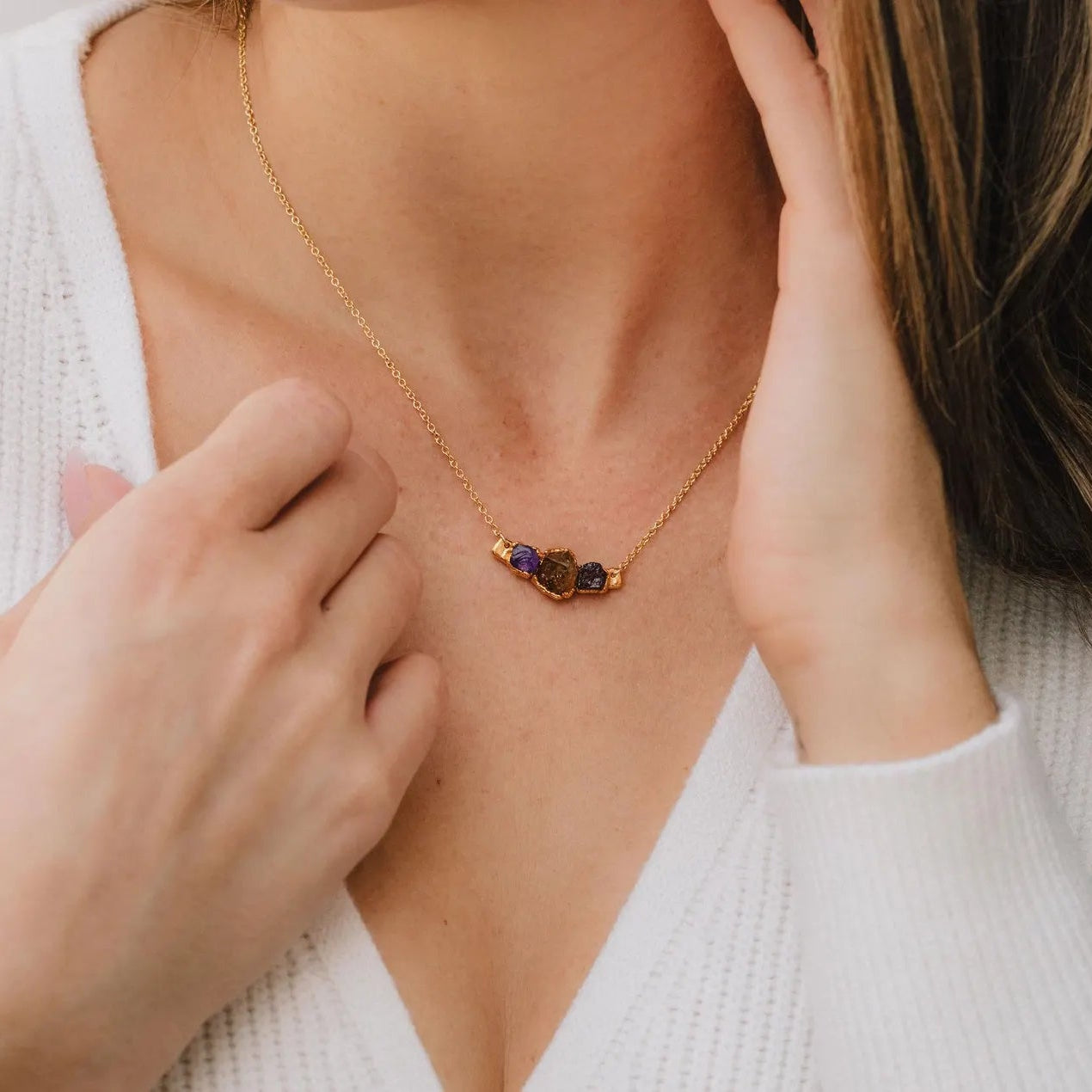 Lovecriana Personalized Birth Raw Stone Necklace-Aura