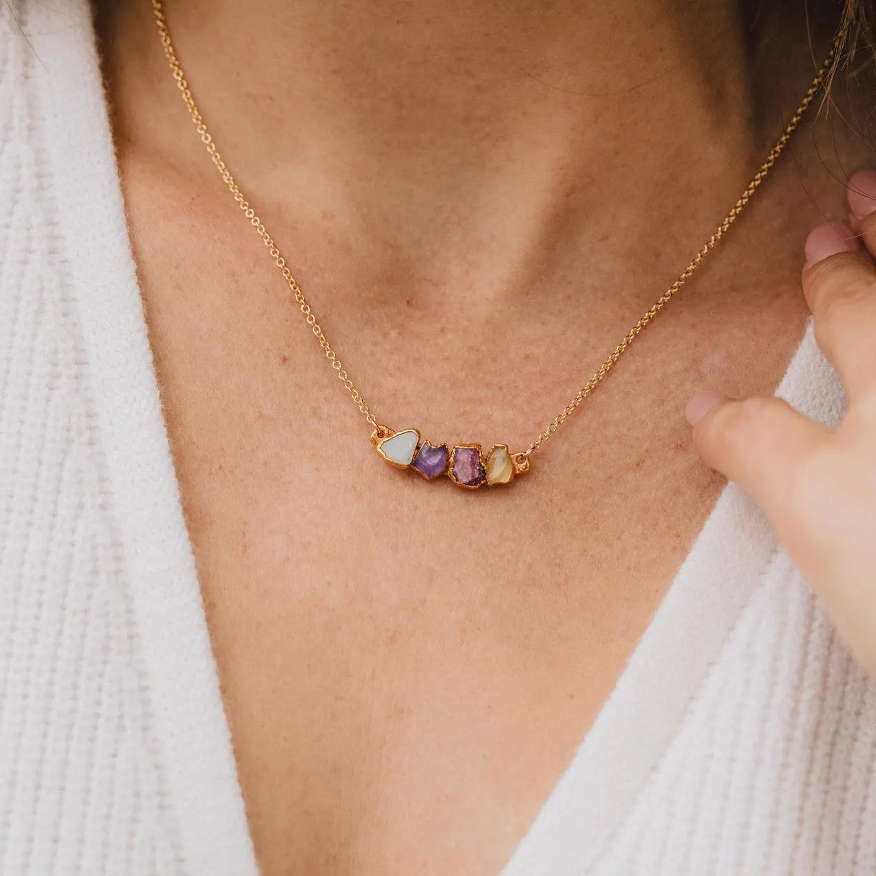 Lovecriana Personalized Birth Raw Stone Necklace-Aura