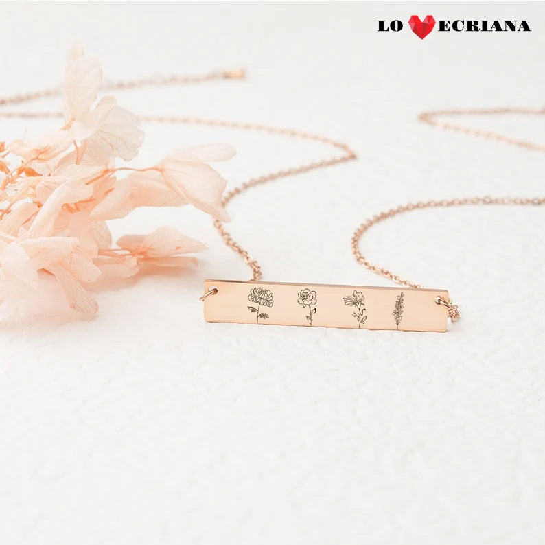 Lovecriana  Custom Birth Flower Bar Necklace
