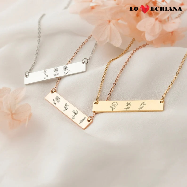 Lovecriana  Custom Birth Flower Bar Necklace