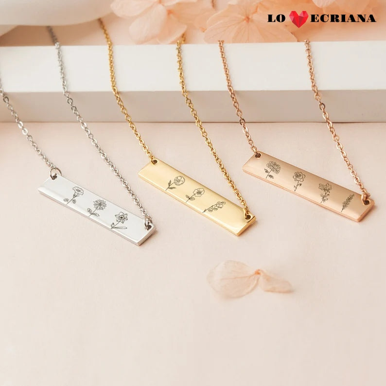 Lovecriana  Custom Birth Flower Bar Necklace
