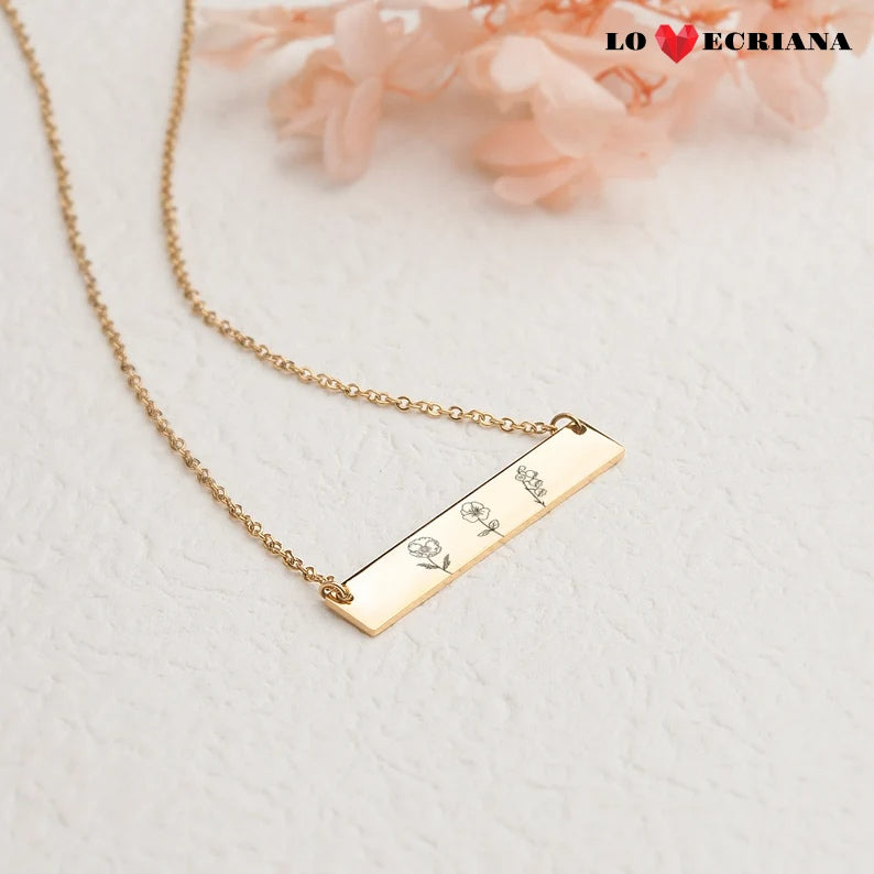 Lovecriana  Custom Birth Flower Bar Necklace