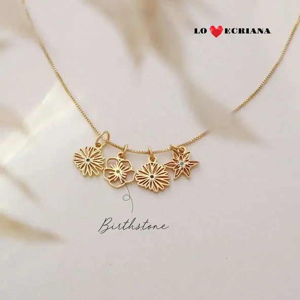 Lovecriana Combined Birth Flower Necklace • Birth Flower Jewelry