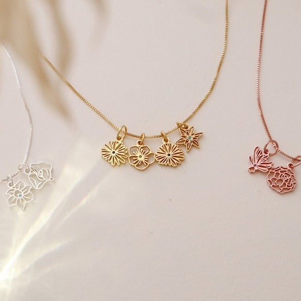 Combined Birth Flower Necklace • Birth Flower Jewelry