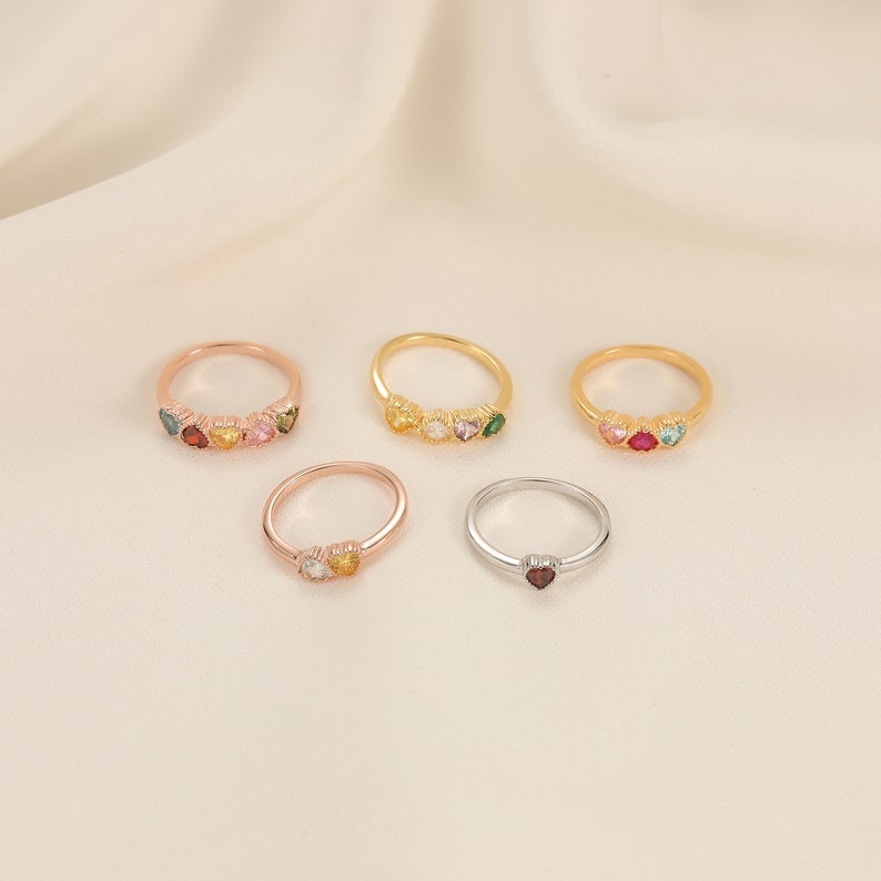 Lovecriana Heart Birthstone Ring, 2 3 4 Diamond Family Birthstone