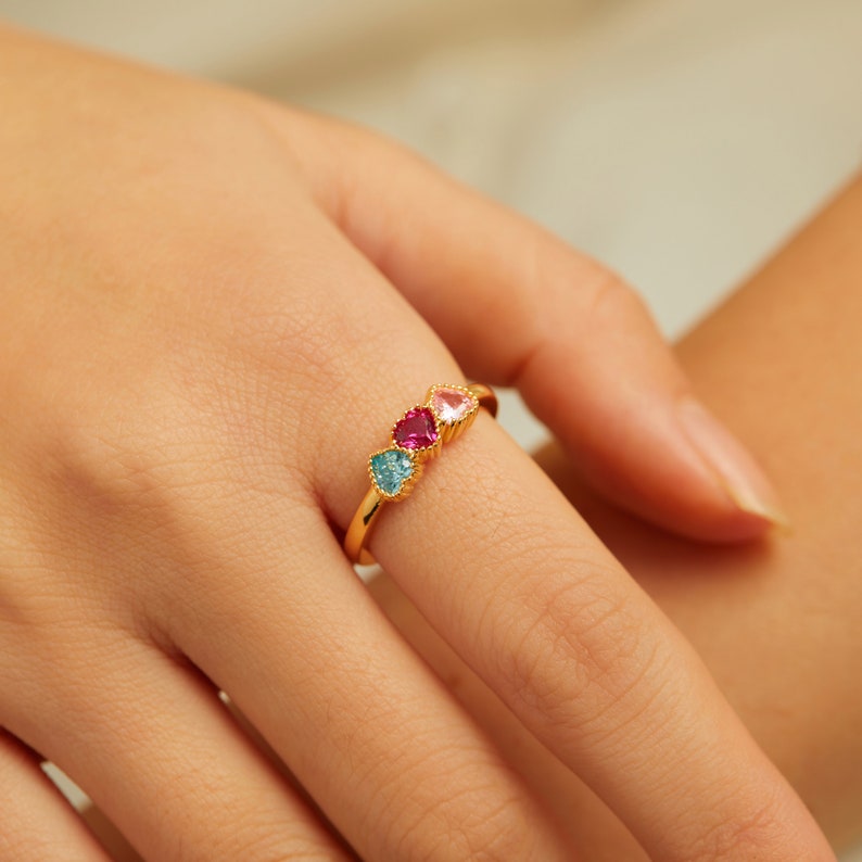 Lovecriana Heart Birthstone Ring, 2 3 4 Diamond Family Birthstone